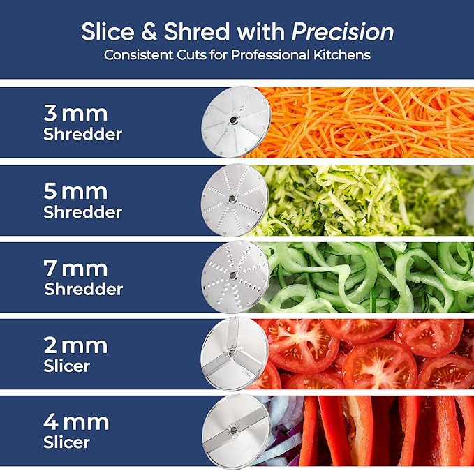 Tartle Kitchen 550W Electric Vegetable Chopper - Commercial Food Processor with Continuous Feed, Dual Feed Openings, 5 Discs for Slicing, Shredding, & Grating - Restaurant-Grade, NSF & ETL Certified