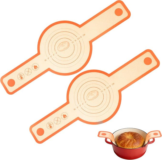 Silicone Bread Sling Mat for Dutch Oven, 2 PCS Non-Stick & Reusable Bread Baking Supplies with Long Handles, Easily Transfer Sourdough & Baking, Dishwasher Safe (Round, Yellow)