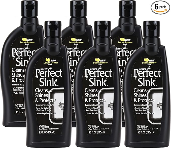 HOPE'S Perfect Sink 8.5 oz Sink Cleaner and Polish, Restorative, Water-Repellant Formula, Stain Remover, Good for Brushed Stainless Steel, Cast Iron, Porcelain, Corian, Composite, 6 Pack