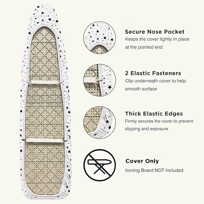 UniSimp Ironing Board Cover and Pad 15"x54" Extra Thick Natural Cotton, Scorch and Stain Resistant Padding, Standard Size Iron Board Cover with Fasteners Heavy Duty Elastic Edge, Heatproof Nightfall