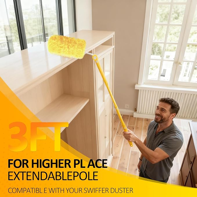 Duster Refills for Swiffer 100 Count with 1 Handle, Heavy Duty 4X Microfiber 360° Swivel Disposable Dusting Pads for Multi-Surface Cleaning - Unscented
