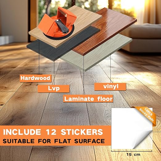 REXBETI Floor Gap Fixer Tool, Plank Gap Repair Kit, Heavy Duty Suction Cup | Double 45° Widened Striking, 12Pcs Sticky Pads, Laminate Flooring Tool, Fixer Laminate/Vinyl Flooring/Hardwood/LVP