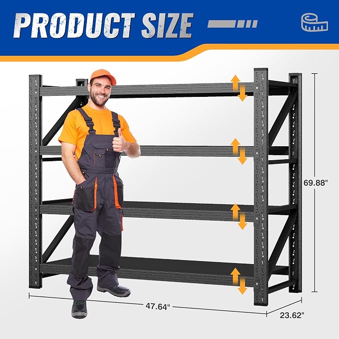 BYNSOE 48" W Storage Shelves 3000lbs Garage Metal Shelving Heavy Duty Garage Shelves Adjustable Storage Shelves for Industrial, Factory,48" W X 24" D X 69" H