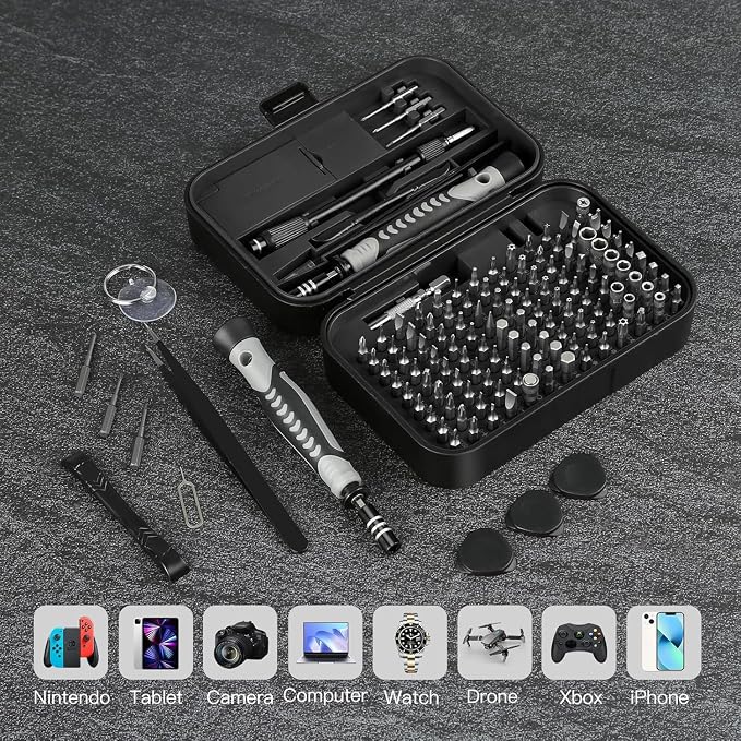 Screwdriver Set – Precision Screwdriver Bit Sets, Mini Hex Phillips Torx Slotted Screwdriver Bit Set with Tool Box, Ideal for Electronics, Laptop, iPhone, Jewelers and More (130-IN-Black)
