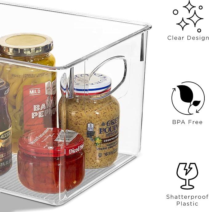 Sorbus Medium Clear Plastic Storage Bins for Shelves, Clothes, with Handle - Clear Storage Bins, Drawer, Shelf, Closet, Pantry, Fridge, Freezer Organizer Bins, Closet Organizers and Storage (4 pack)