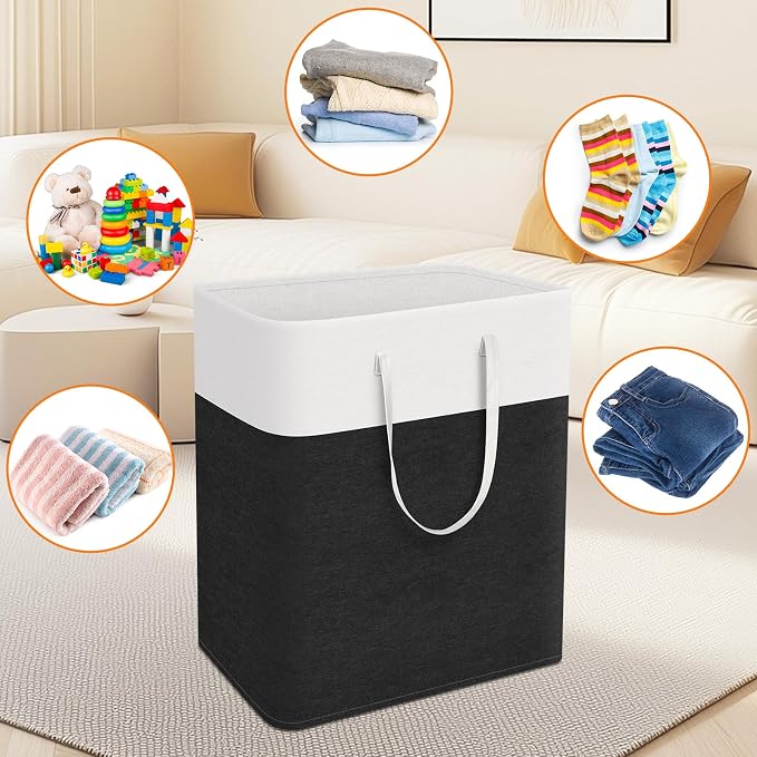 TasticTotes Laundry Basket 3-Pack, Laundry Hamper, 100L-Black | Clothes Laundry Hamper, Collapsible Laundry Basket, Freestanding laundry hamper with Handles, Towel Storage for Home or Dorm