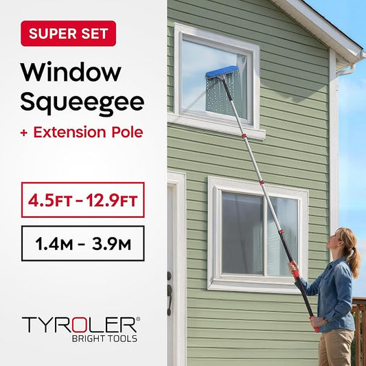 20 Feet High Reach Professional Window Squeegee with Extension Pole | 5-13ft Squeegee for Windows Cleaning | Outdoor Window Cleaner Tool, Windows Washing Kit with Extension Pole | Window Cleaning Kit