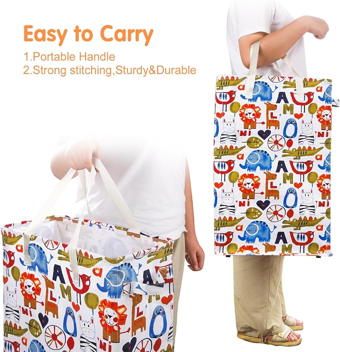 Odonata Slim Laundry Hamper Handles Collapsible Laundry Basket Thin Dirty Clothes Basket Narrow Laundry Bag Foldable Dirty Hamper 48L (Animal)