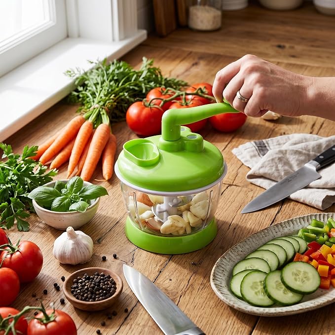 Manual Food Processor, Hand Operated Vegetable Chopper, Meat Grinder for Kitchen, Fruits, Onions | Stainless Steel Blade, Compact, Easy to Clean, Vegetable Chopper, Meat Grinder, Simple Operation, Fruits, Onions, Kitchen