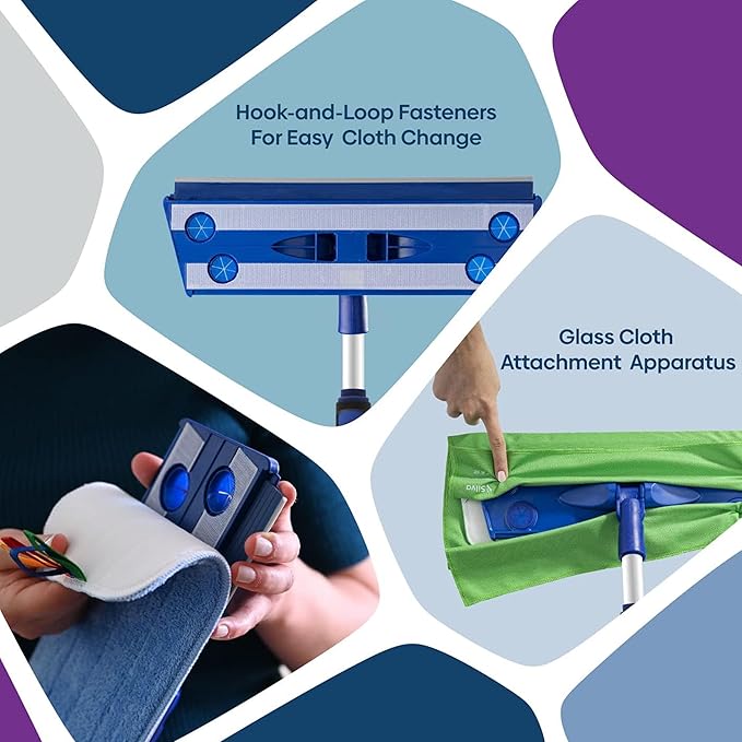 Silva Microfiber Mop Set with Reusable Microfiber Pads (Wet/Dry/Wall) | 360 Rotating Mop Head | Sturdy, Extra Long, Adjustable Metal Pole | Ergonomic Soft-Sponge Handle | Blue | Floor, Wall, Tile