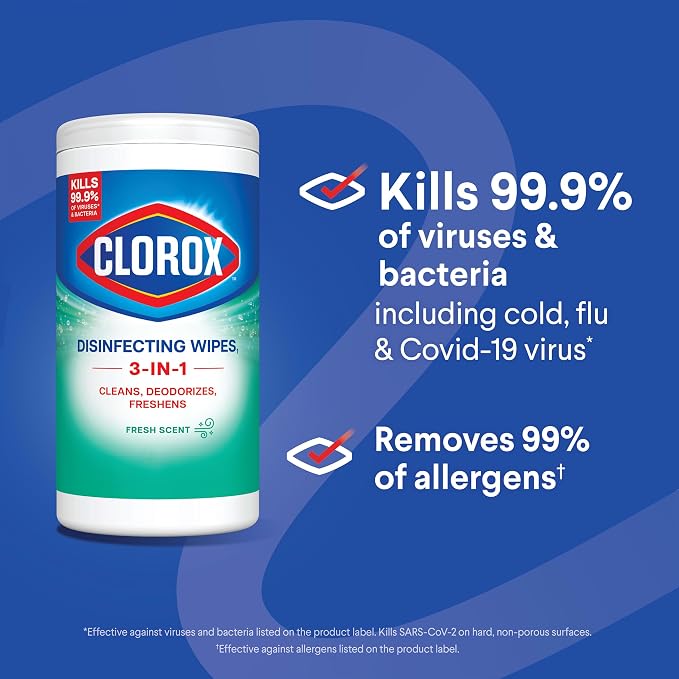 Clorox Disinfecting Wipes Back to School, Bleach Free, Fresh Scent, 75 Count (Pack May Vary)