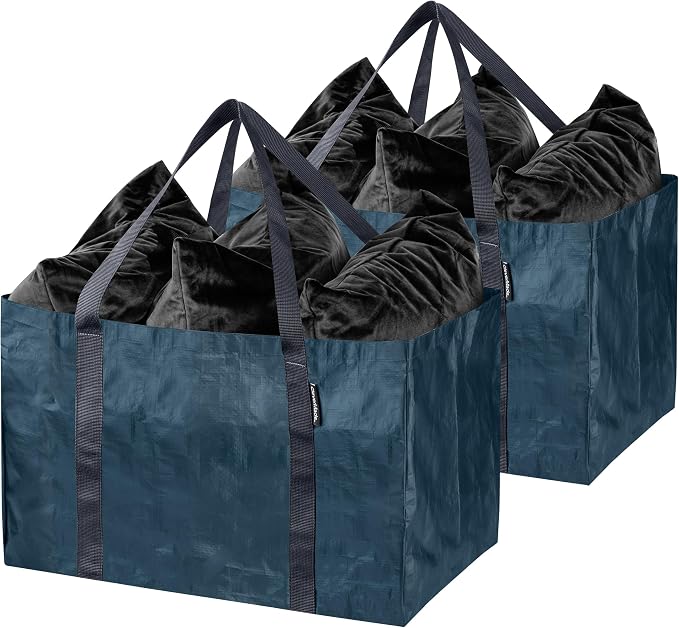 CleverMade XXL Storage Basket Tote, 76L, 2 Pack, Ocean | Open tops speed loading for groceries, laundry, or beach gear. Reinforced handles manage big loads, then bags fold flat.