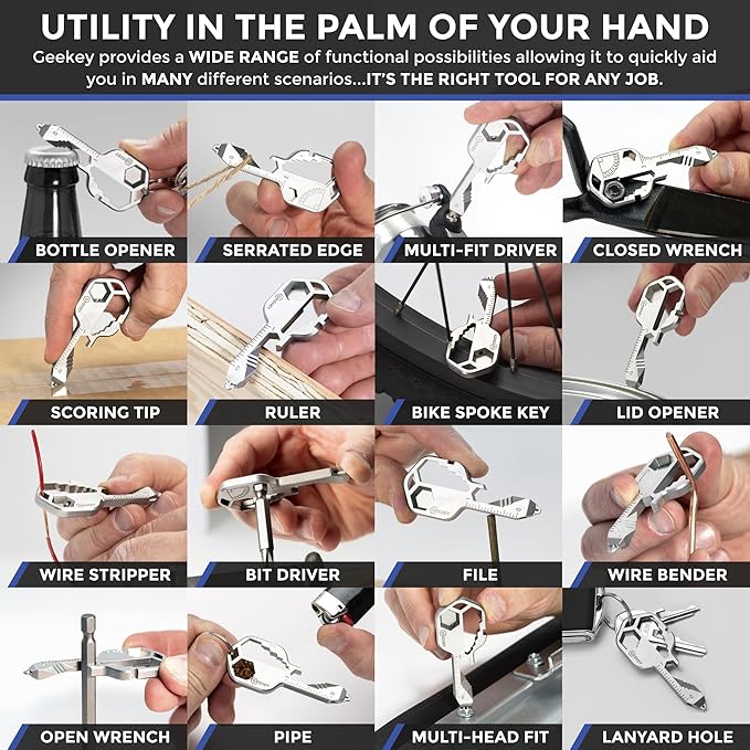 Keychain Multitool – Key Tool with 16+ Functions | Bottle Opener Keychain, EDC Multitool, Screwdriver, Wrench, Box Cutter | Good for Travel, Outdoor, Hiking | TSA Safe | EDC Multitool, Screwdriver, Wrench, Box Cutter | Good for Travel, Outdoor, Hiking ...