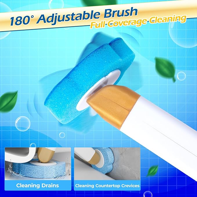 Disposable Toilet Cleaning Brush - Toilet Bowl Cleaner Wand and Holder Set with 2 Holders and 60 Refills, Wall Mounted Clean Stick Brush Heads Kit for Bathroom Bathtub Cleaning System
