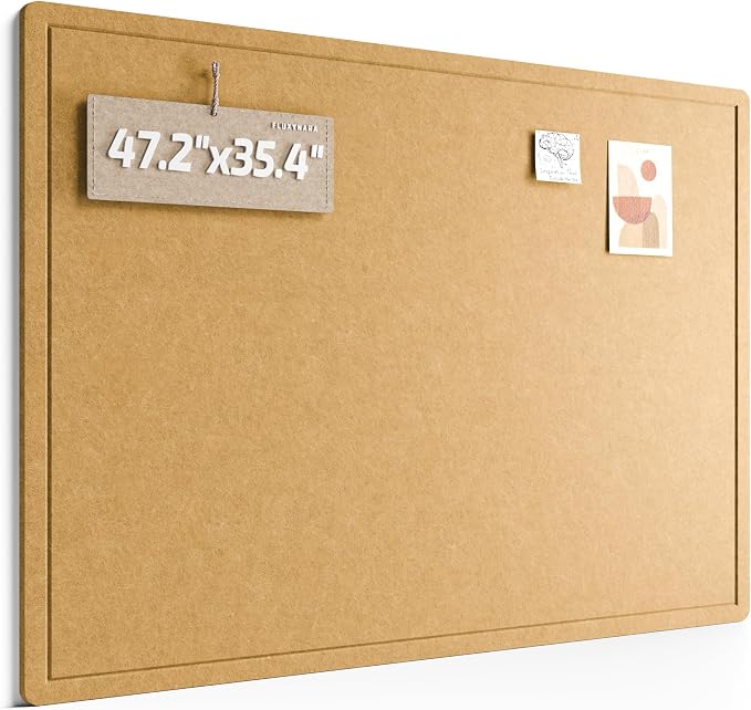 Fluxynara 47.2" x 35.4" Large Bulletin Board, Mustard Yellow | Cork Board Alternative with 24 Removable Adhesive Tabs, Foldable Felt Pin Board for Home, Office, Classroom & Dorm