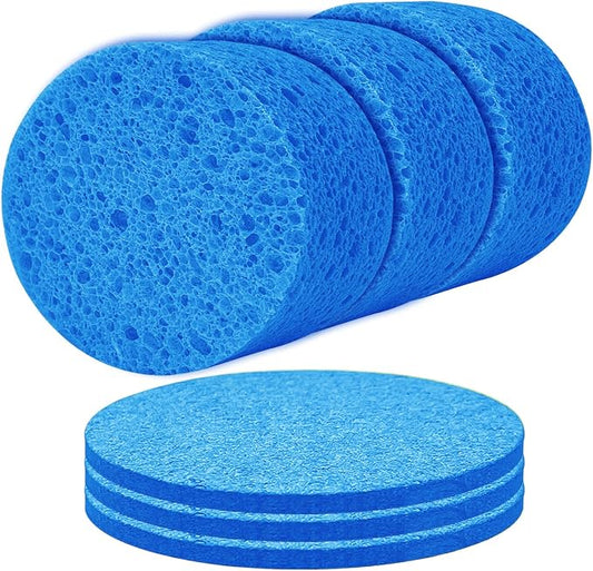 3-Pack Large Sponge, Kitchen Sponges, Handy Sponges, Cellulose Sponges, Dish Washing Sponge, Natural Sponge, Car Washing Sponge, Eco Friendly Sponge (Round, 4" X 4" X 2"), Blue