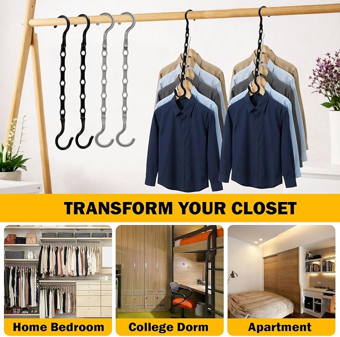 12 Pack College Dorm Room Essentials for Girls Guys, Closet Organizers | Closet Organizers and Storag, Stronger Space Saving Hangers Clothes Hanger, 5 Holes, Magic Home Organization