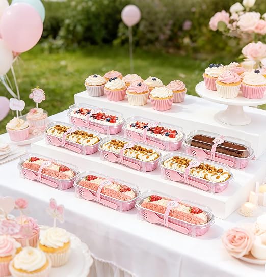 NPLUX 100 Pack Mini Cake Pans with Lids and Spoons Rectangular Aluminum Foil Baking Pans Mini Cheesecake Containers, Graduation Gifts Party Favors(6.8oz)