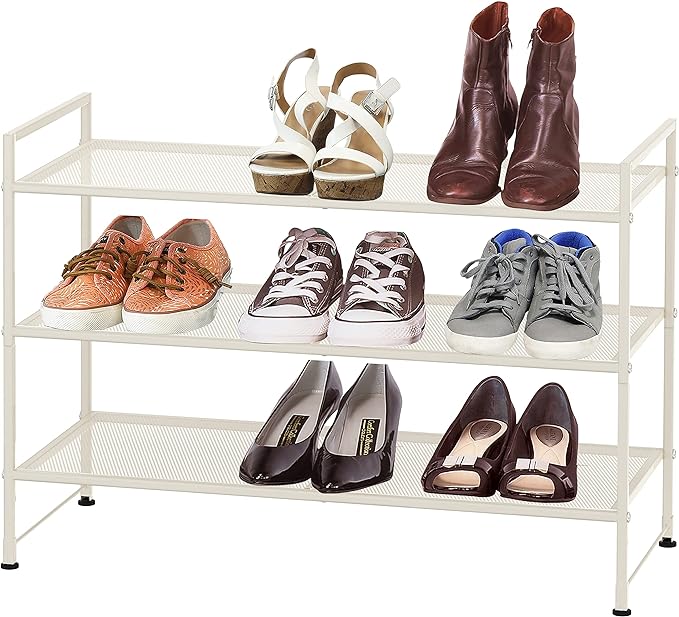 Simple Houseware 3-Tier Stackable Mesh Shoe Rack, White | 9 Pairs of Shoes Storage Organizer for Closet, Entryway, Garage & Corridor
