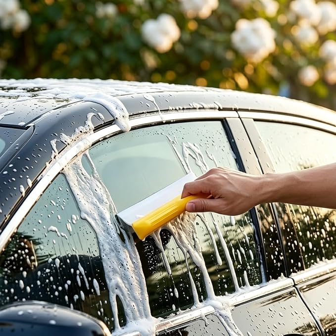 2 Pack 14 Inch Car Drying Squeegee, Yellow Flexible Silicone Water Blade for Window Shower, Auto T-Bar Rubber Wiper for Windshield & Bathroom