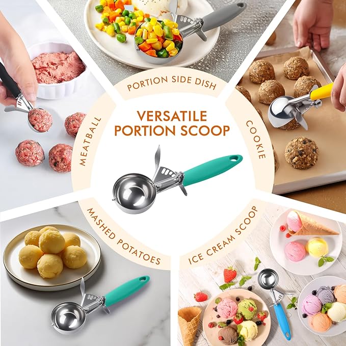 JUNADAEL J Portion Scoop, 2.75 OZ Disher Scoop, #16 Cookie Scoops, Green Handle, for Portion Control, Cookie Dough, Cupcake Batter, Ice Cream, Muffin, Mashed Potatoes