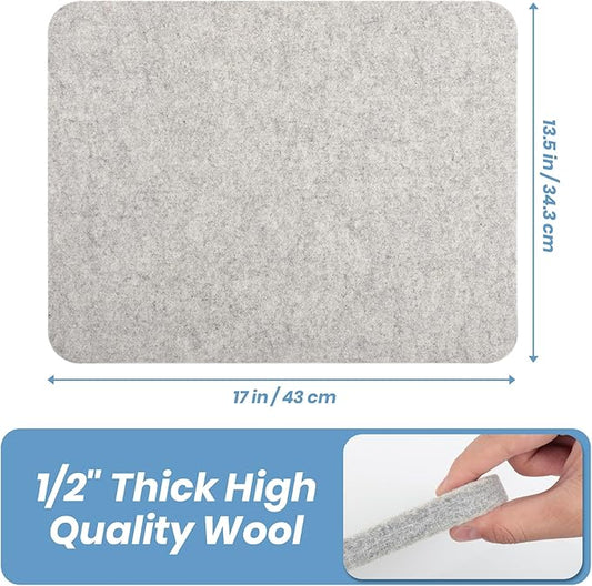 BREENHILL Wool Pressing Mat 13.5"x 17" – Portable Felt Ironing Mat for Quilting & Sewing, 1/2" Thick Heat Reflective Wool Pad（Light Gray）