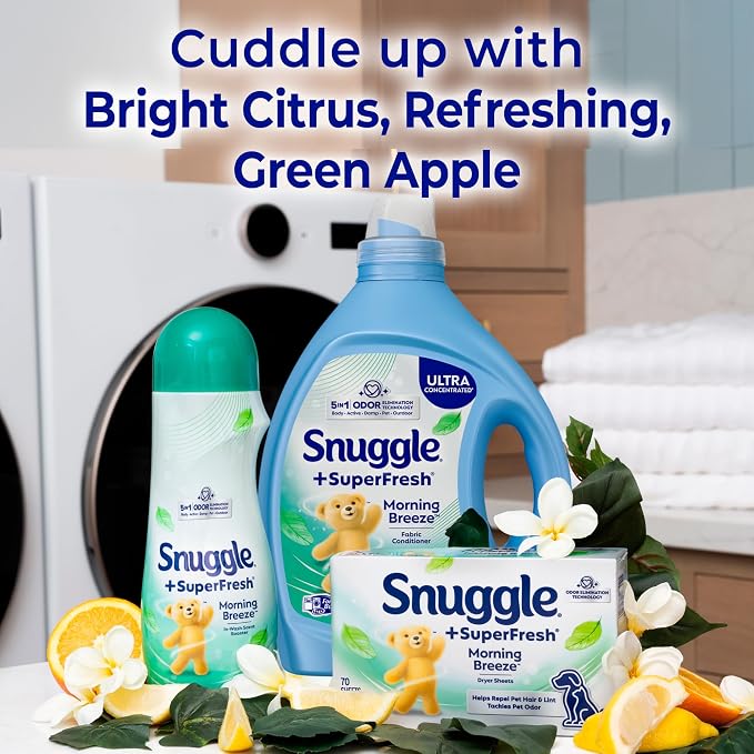 Snuggle SuperFresh Fabric Softener Liquid,Ultra Concentrated,78.8 Oz,150 Medium Loads,Morning Breeze Fabric Conditioner,Lasting Scent,Fights Stubborn Odors,Softens,Reduces Static&Wrinkles,(Pack of 2)