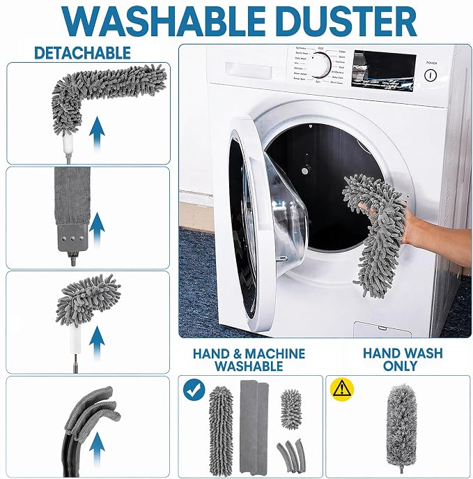 Microfiber Feather Duster, Duster with Extension Pole 30-100 Inches,Ceiling Fan Cleaner Duster Retractable Gap Dust Brush Cleaner for Cleaning Cobweb,High Ceiling,Blinds, (Dark Gray) | Ceiling Fan Cleaner Duster Retractable Gap Dust Brush Cleaner for C...