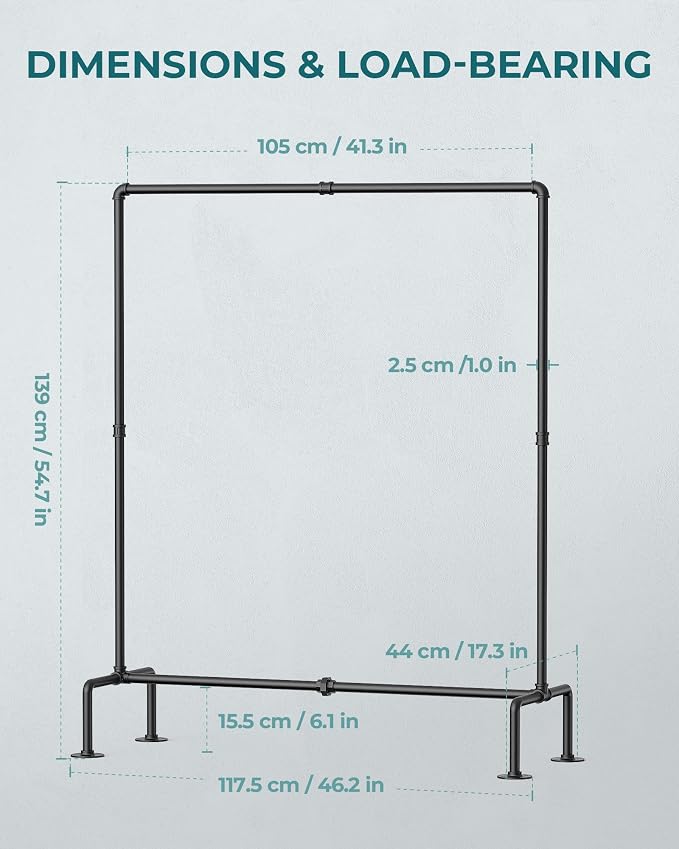 OROPY Heavy Duty Clothes Rack, Industrial Pipe Clothing Rack Freestanding | Clothing Rack for Hanging Clothes, Detachable Clothes Rack for Garment Storage Display, Max 247lbs, Easy Easy Assembly, Black