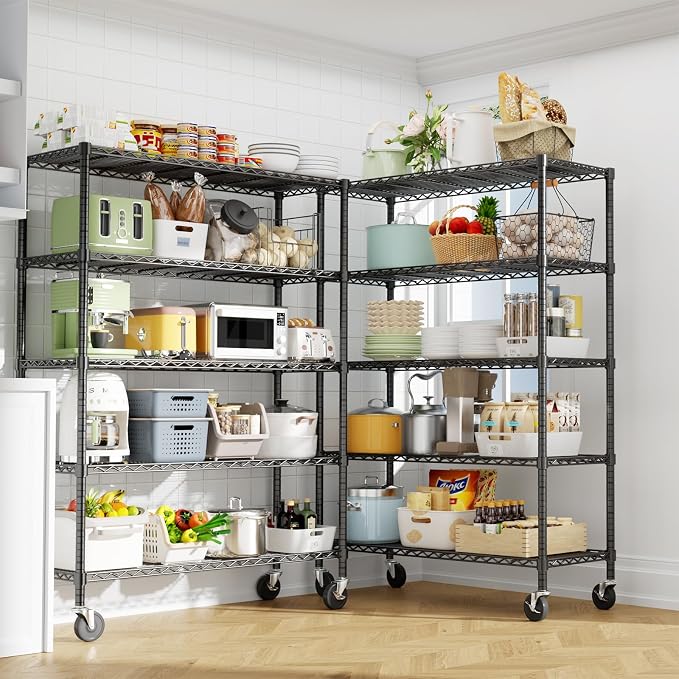 ROOMTEC 5-Tier Wire Shelving with Wheels,45"W*20"D*72"H,Max Load 2000 lbs | Rolling Garage Shelves,Heavy Duty Storage Shelf,Adjustable Metal Shelf Rack for Kitchen,Laundry,Pantry,Warehouse,Basement