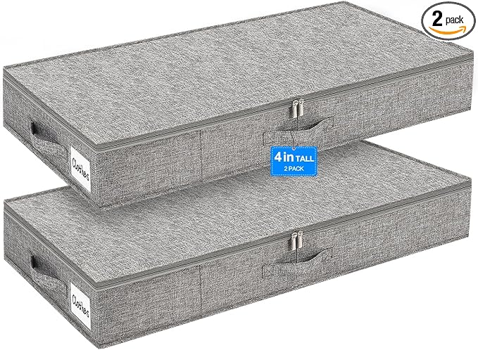 punemi 4 in High Sturdy Low Profile Under Bed Storage, 2 Pack, Grey | Shallow Clothes Storage Bins with Sturdy Side & Bottom, Slim Design,for Under Bed, Couch, Sofa, Crib & Dresser