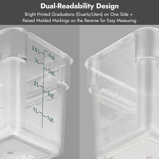 CURTA 8-Pack 8 Qt NSF Clear Polycarbonate Food Storage Containers with Red Lids - Square, Commercial-Grade, Freezer & Dishwasher Safe, Stackable