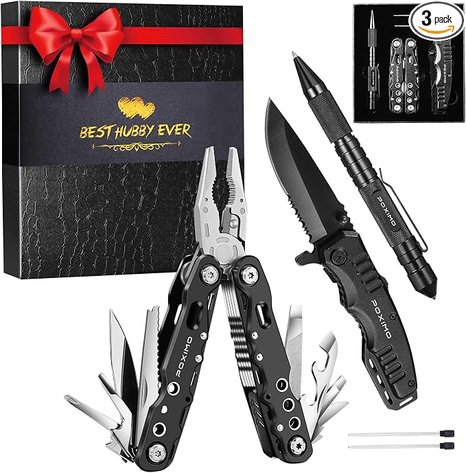 Men Gifts for Hubby from Wife, Multi tools Gift Set "BEST HUBBY EVER" with Multitool Pliers, Pocket Knife, Tactical Pen, Stocking Stuffers EDC Multi-tools(BEST HUBBY EVER)