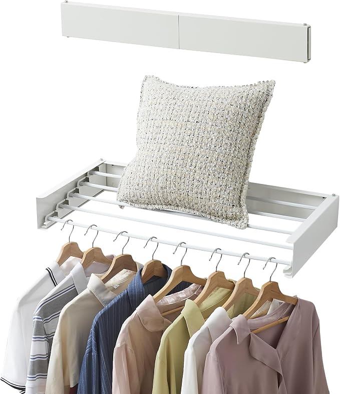 RFOUO Wall Mounted Clothes Drying Rack,White 31.5" | Foldable,Space saver Drying Rack for Laundry Balcony Bathroom, 5 Aluminum Rods, 60 lb Capacity