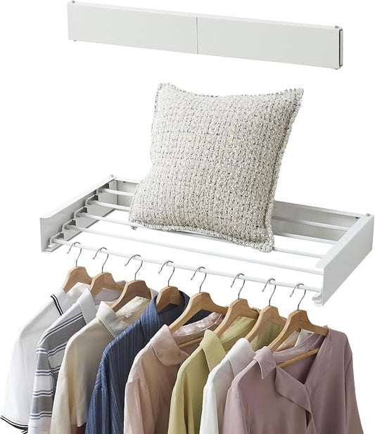 RFOUO Wall Mounted Clothes Drying Rack,White 31.5" | Foldable,Space saver Drying Rack for Laundry Balcony Bathroom, 5 Aluminum Rods, 60 lb Capacity