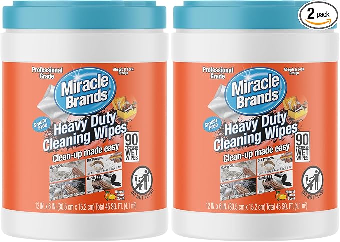 MiracleWipes for Heavy Duty Cleaning (90 Count) - All Purpose Cleaner, Kitchens, Bathrooms, Countertops, Hands, Indoors, Outdoors - Removes Grease, Grime, Crayon, Dirt & More (Pack of 2)