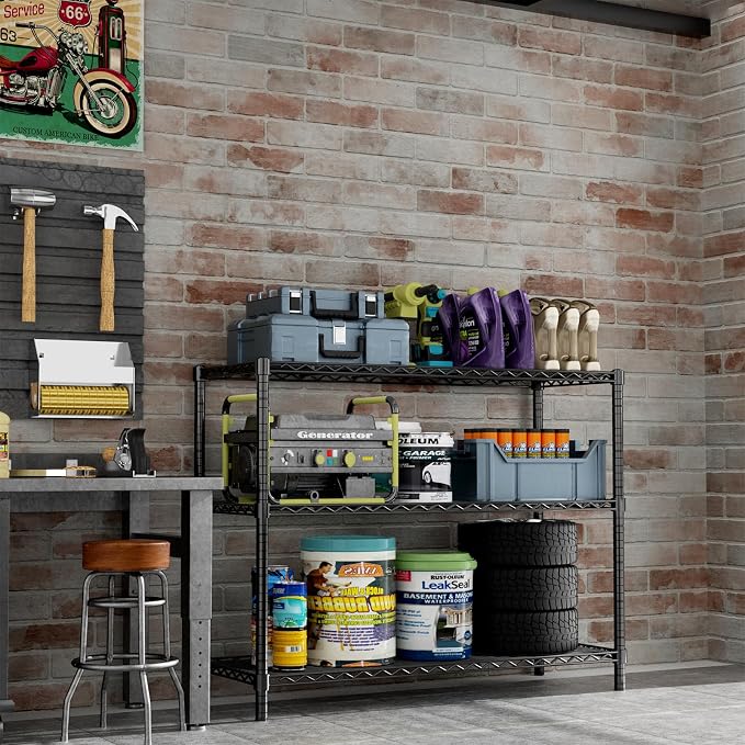 ROOMTEC 3-Tier Wire Shelving Unit,45" W*20" D*47" H,Max Load 1200 lbs | Small Garage Shelves,Adjustable Storage Rack, Metal Shelf for Kitchen, Pantry, Laundry Room, Basement