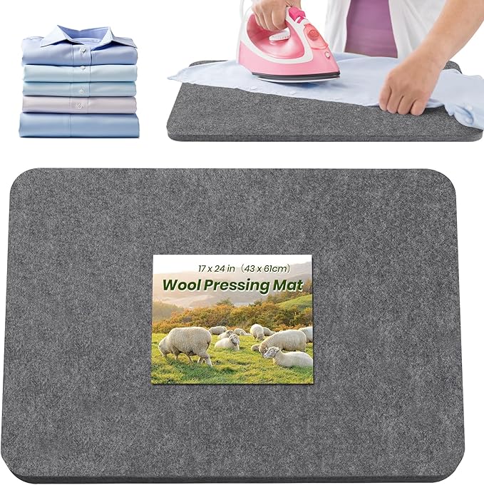 BREENHILL Wool Pressing Mat 17" x 24" – Large Felt Ironing Mat for Quilting Blocks & Garments,1/2" Thick Heat Reflective Wool Pressing Pad（Dark Gray）