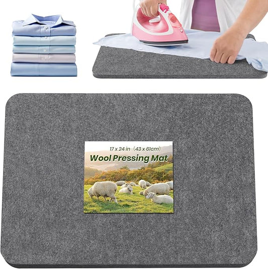 BREENHILL Wool Pressing Mat 17" x 24" – Large Felt Ironing Mat for Quilting Blocks & Garments,1/2" Thick Heat Reflective Wool Pressing Pad（Dark Gray）