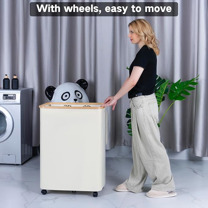 iEGrow Lagre Laundry Basket with Wheels, Laundry Hamper with Lid, 160L Clothes Hamper for Laundry with 3 Liner Bags, for Laundry Room, Bedroom, Dormitory Organization,Black