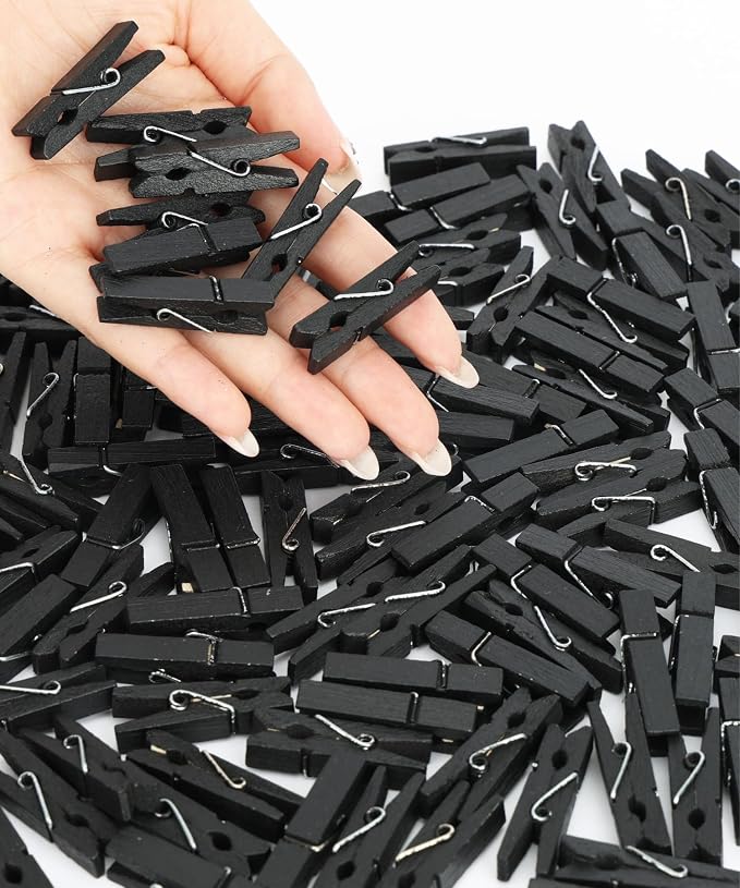 Mr. Pen- Mini Wooden Clothes Pins for Photo, 1.4 Inch, 132 Pack, Black | Small Craft Clips for Card Making, Hanging Pictures, Party Favors, DIY Art Projects, Miniature Decorations, Durable Spring
