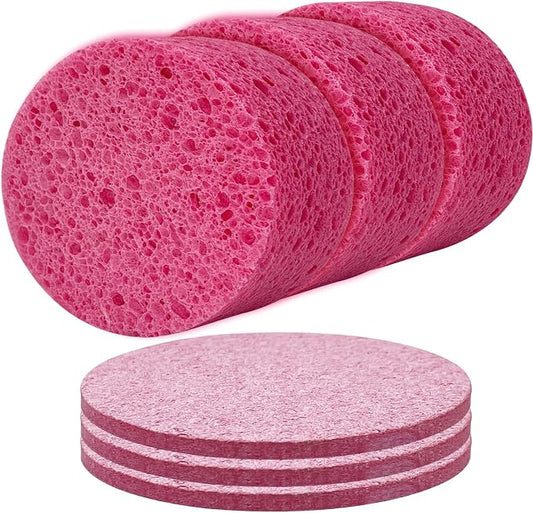 3-Pack Large Sponge, Kitchen Sponges, Handy Sponges, Cellulose Sponges, Dish Washing Sponge, Natural Sponge, Car Washing Sponge, Eco Friendly Sponge (Round, 4" X 4" X 2"), Pink