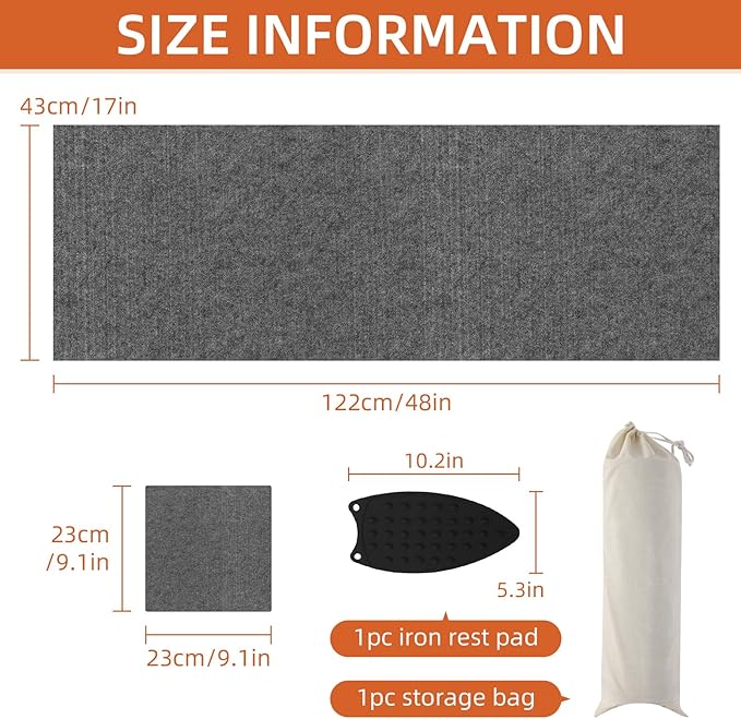 AiVeUao Wool Pressing Mat for Quilting(2 Pack) Includes 48" x17" and 9" x 9" mats, Portable Wool Ironing Mat, Quilting Ironing Pad for Quilter, Sewing, Quilting Supplies