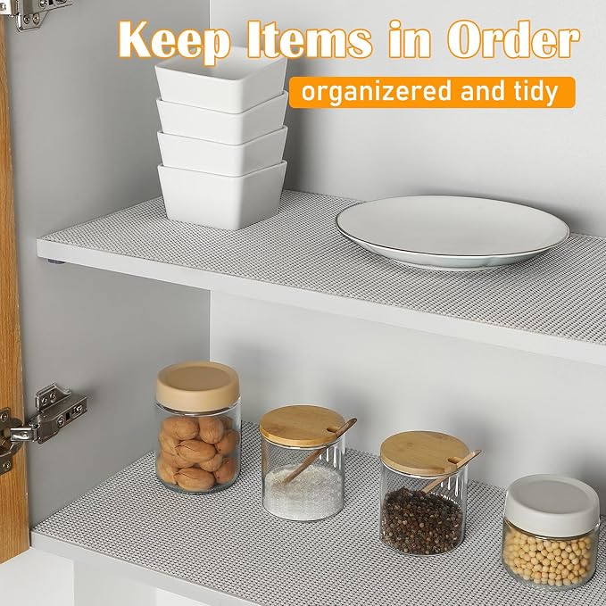 Songrey Non-Slip Shelf Cabinet and Drawer Liner, 12IN x 10FT, Light Gray | No Adhesive Residue, Strong Grip, Thick PVC Mat, for Kitchen Shelves, Bathroom Drawers, Home Essentials, Snip to Fit
