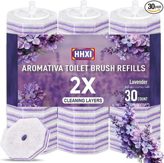 30Ct Aromative Toilet Brush Refills, Toilet Bowl Cleaner Refills, Double-Layer Cleaning Pads Added, Compatible with Most Toilet Brushes，Lavender（Patented）