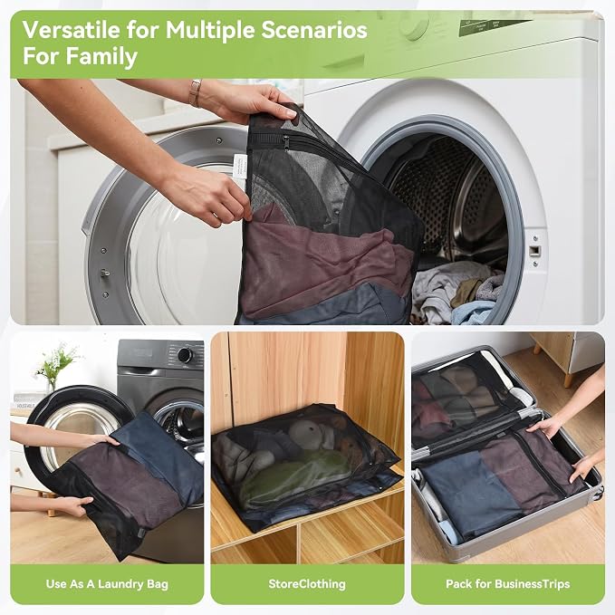 OTraki 2 Pack Durable Mesh Laundry Bags for Delicates 12x16 Inches | Breathable Washing Bags with Sturdy Zipper Reusable Lingerie Bags for Clothes Pants Underwear Bra Socks