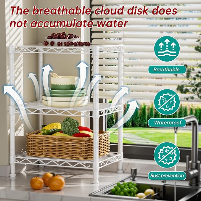 Golpart 3Tier Adjustable Storage Shelves Metal Wire Shelving Standing Shelf | Utility Heavy Duty Unit Rack Closet Organize for Home Kitchen Laundry Room Organization Pantry 11.6"Dx17.6"Wx30"H White
