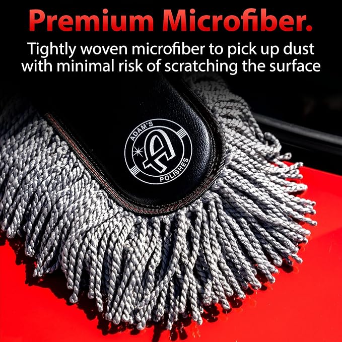 Adam's Polishes Microfiber Duster – Exterior Soft Premium Large Car Duster Kit Extendable Handle with Long Pole, Safe On Paint & Removes Dust, Pollen, Dirt, Cotton, Hair & More