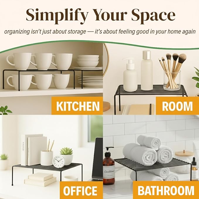 Evelots Wire Shelf Organizer Set Metal Cabinet Shelf Risers, 6-Pack, Black | 6-Pack rustproof metal wire shelf organizers create extra storage space in kitchen cabinets, pantries, freezers and bathrooms