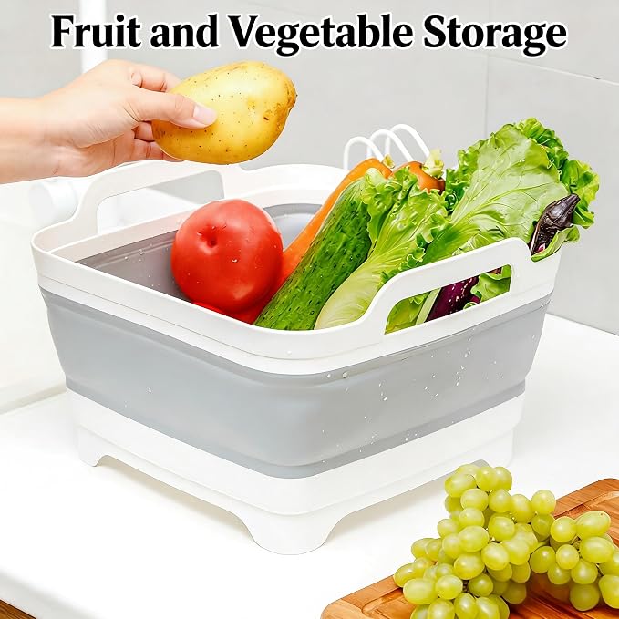 Foldable Sink Vegetable Fruit Bowl Dish Washing Storage Basin Basket, Portable Space-Saving for Kitchen, RV, Campers, and Travel Trailers